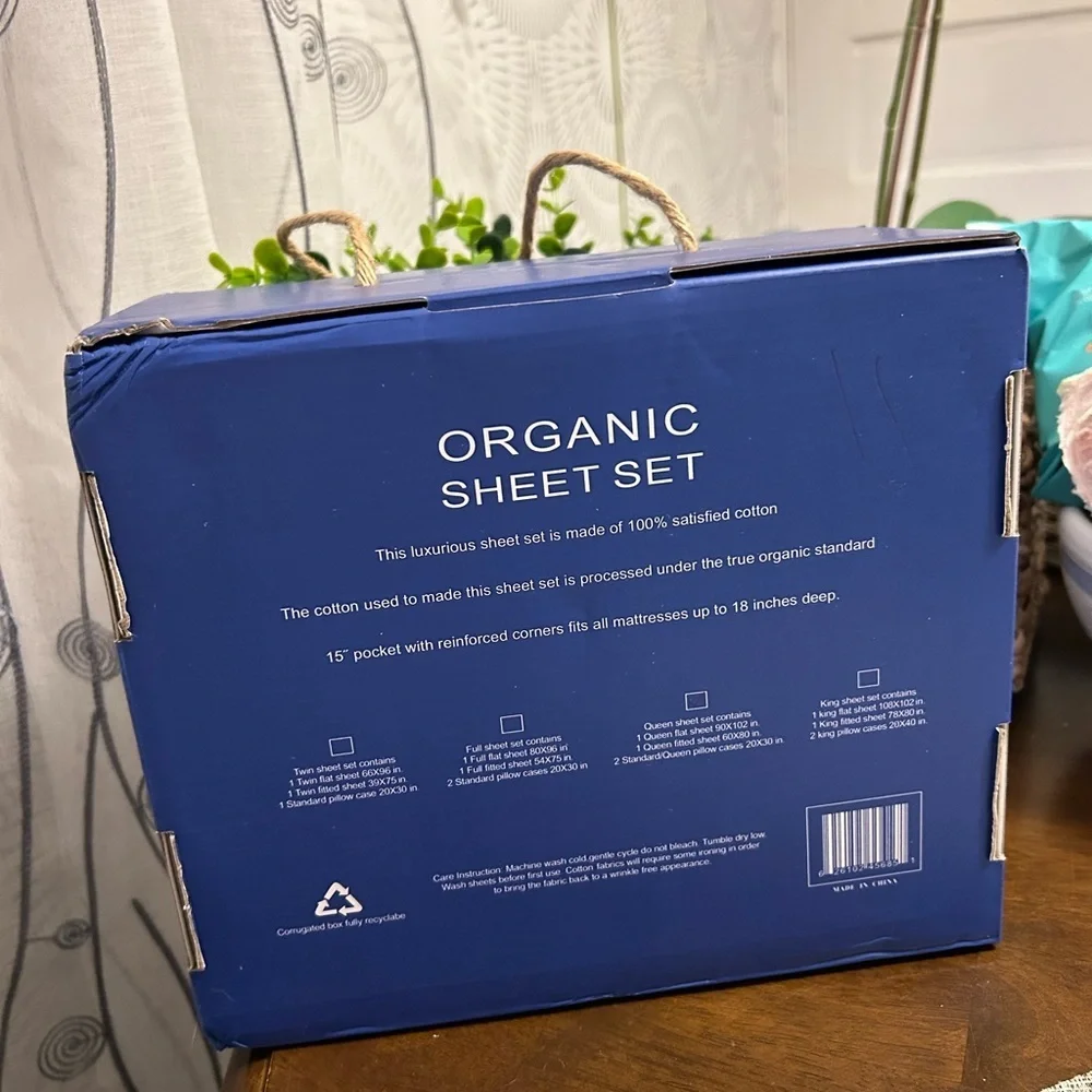 Tree Organic 100% organic cotton Blue Queen Sheet Set nwt